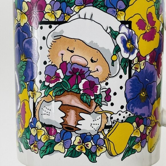 Vintage 1994 Suzy Zoo Mug Pansy For Thoughts Women Garden Gardener Flower Spring - Picture 6 of 11